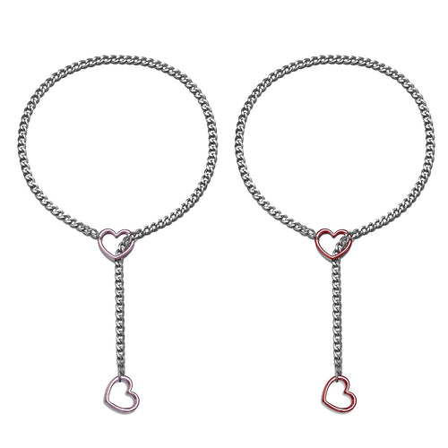 Heart Slip Chain Necklace Punk Cuban Long Necklace Jewelry for Women Stainless Steel Adjustable Lariat Y-Necklace Heart Locker Necklace 24inch Length