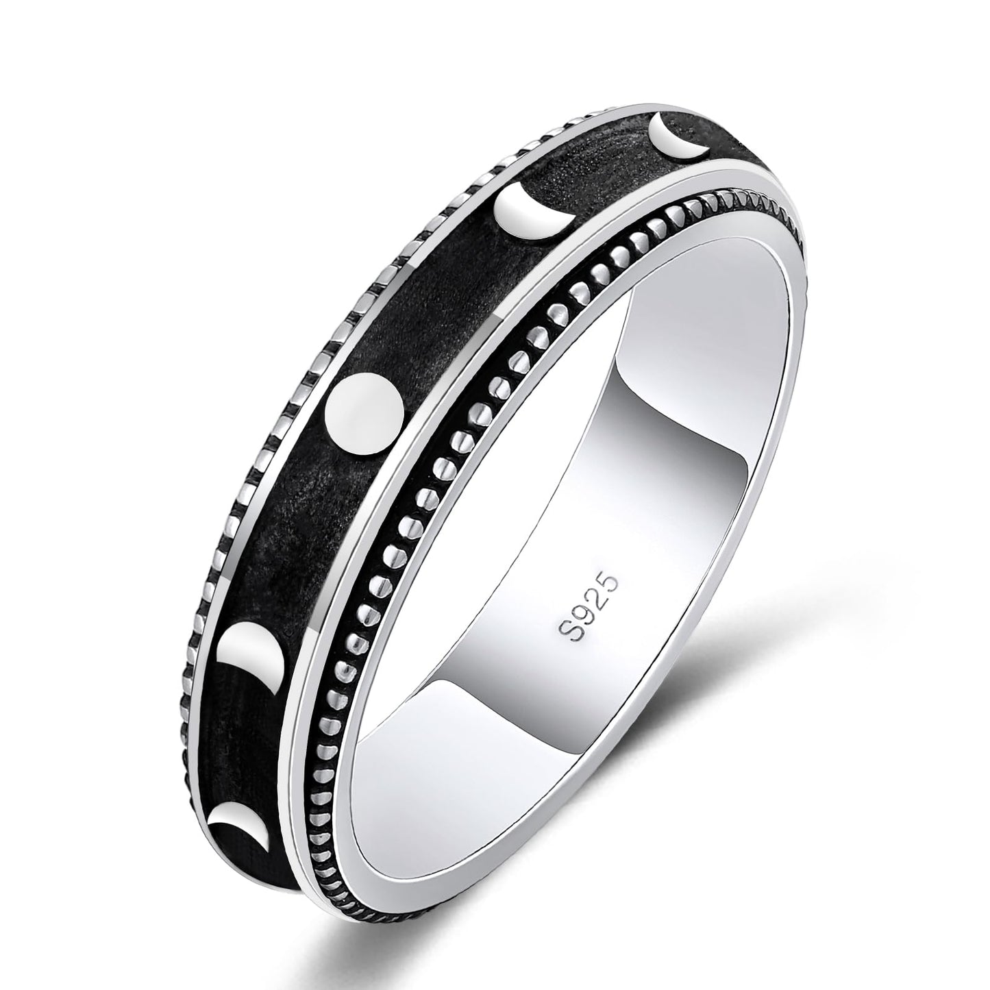 LEXLUNE Vintage Ring Fidget Ring Vintage Spinner Ring for Anxiety Women Men Antique Ring Real S925 Sterling Silver Band Ring (Moon Phase 10)