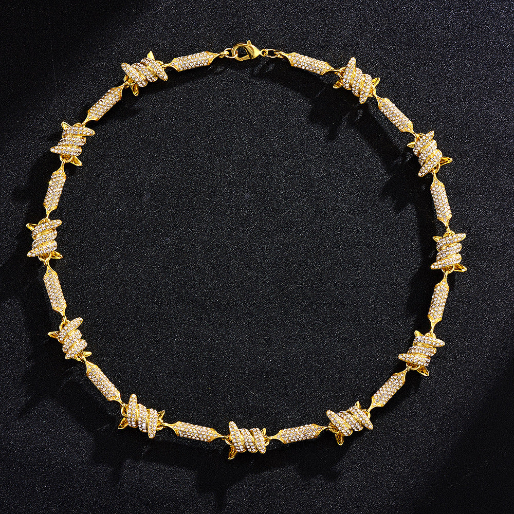 3D Cuban Link Chain Necklace with Full Rhinestones