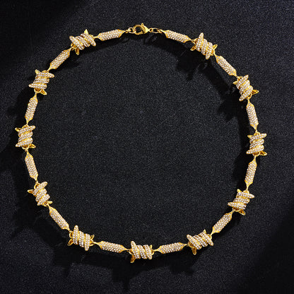 3D Cuban Link Chain Necklace with Full Rhinestones