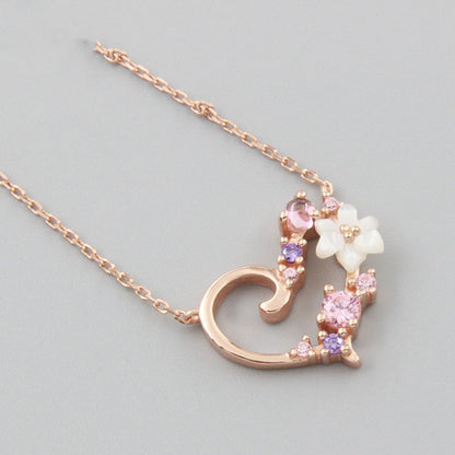 Japanese Style S925 Silver Shell Zircon Heart Necklace