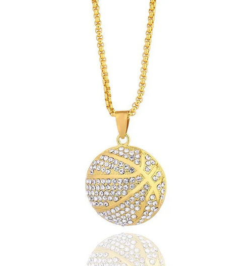 Hip-Hop Gold Diamond Basketball Pendant Necklace