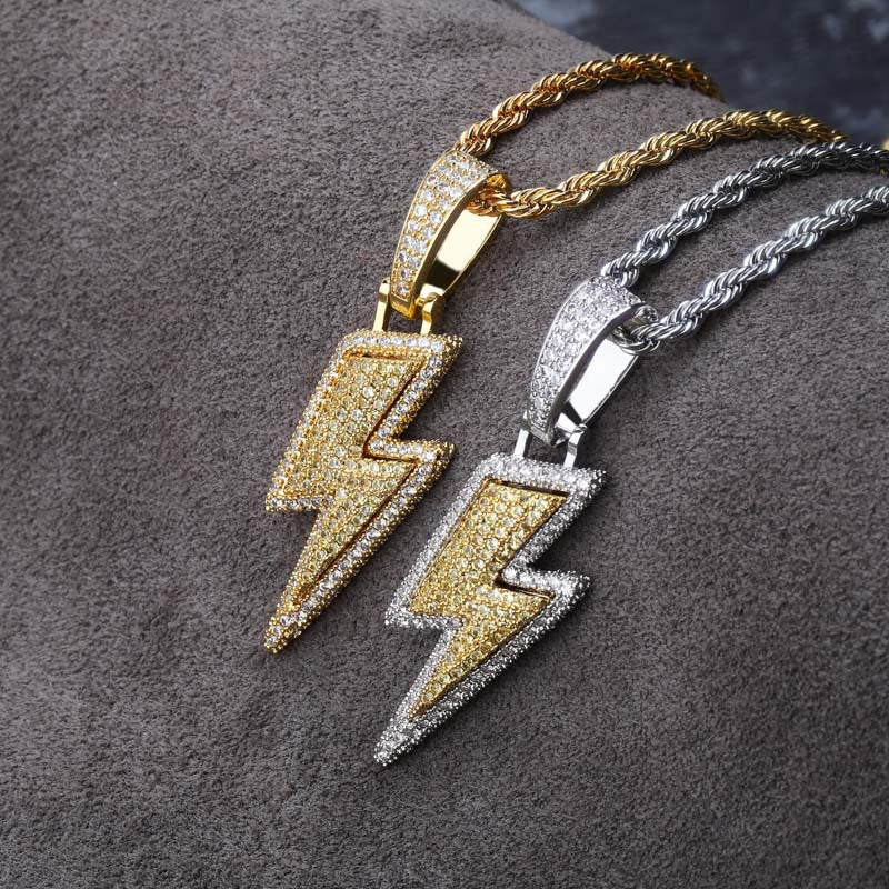 Lightning Pendant Necklace with Zircon Stones (Hip Hop Style)