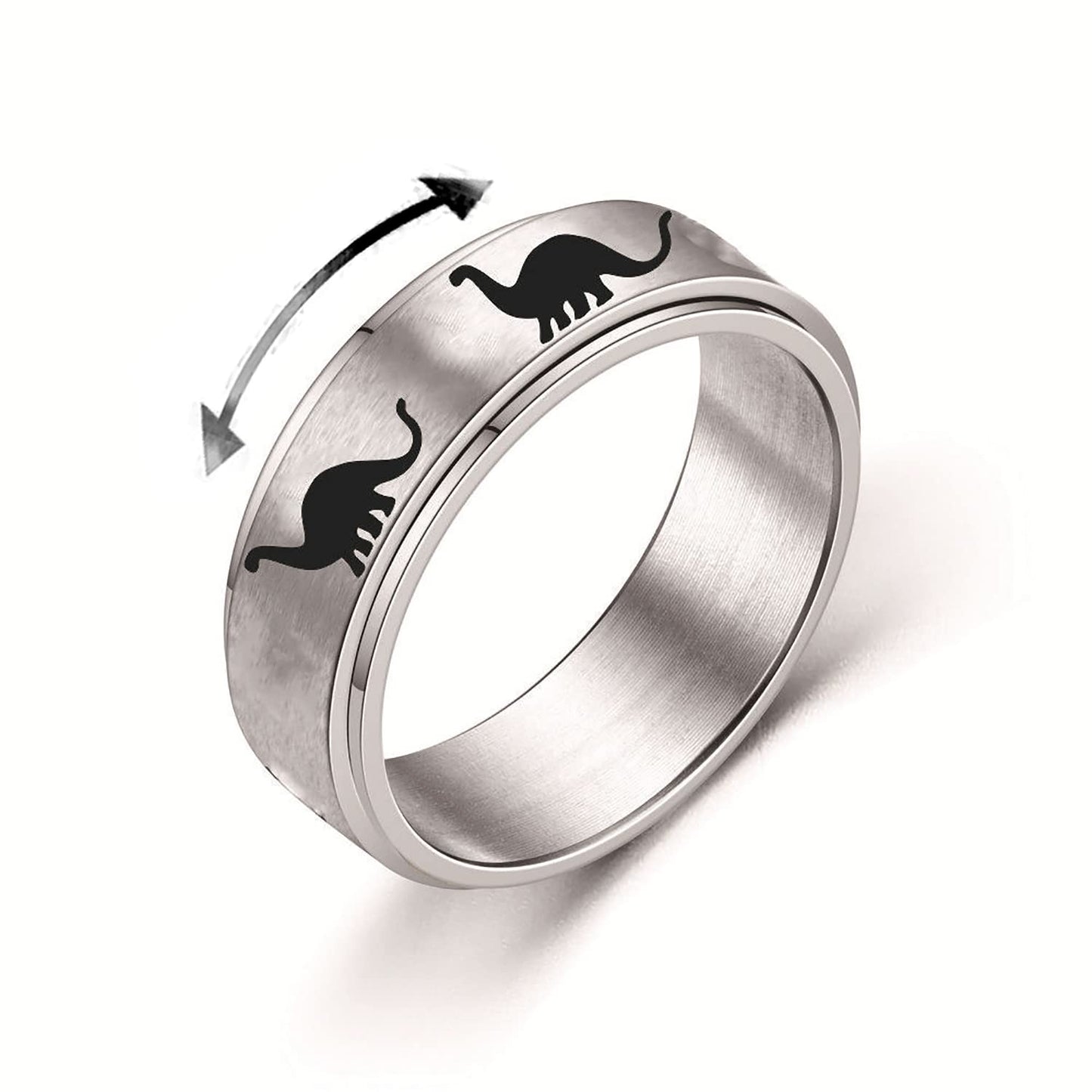 INENIMARTJ Dinosaur Fidget Rings for Women Men Stainless Steel Spinner Ring Dinosaur Anxiety Ring Jurassic Dinosaurs Anxiety Spinning Ring (D plesiosaurs 8)