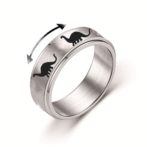 INENIMARTJ Dinosaur Fidget Rings for Women Men Stainless Steel Spinner Ring Dinosaur Anxiety Ring Jurassic Dinosaurs Anxiety Spinning Ring (D plesiosaurs 8)
