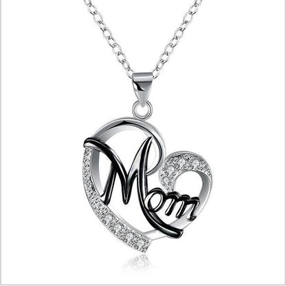 Mom's Heart-Shaped Crystal Pendant Necklace with Diamonds