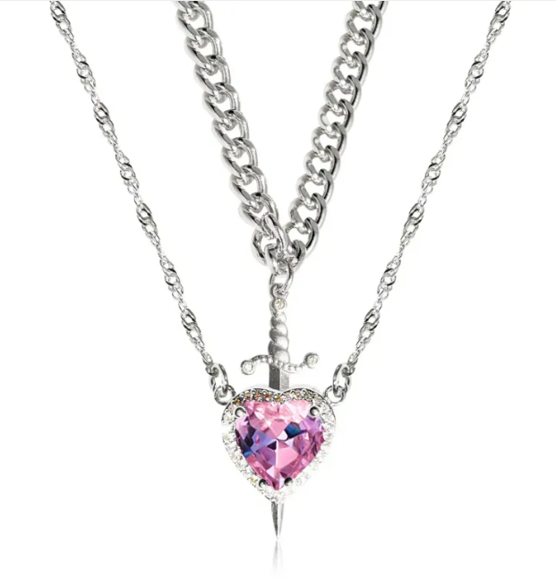 New Heart And Sword Necklace Set