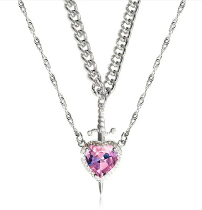 New Heart And Sword Necklace Set