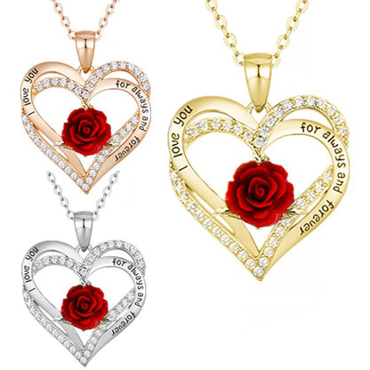 Heart-Shaped Rose Pendant Necklace for Women