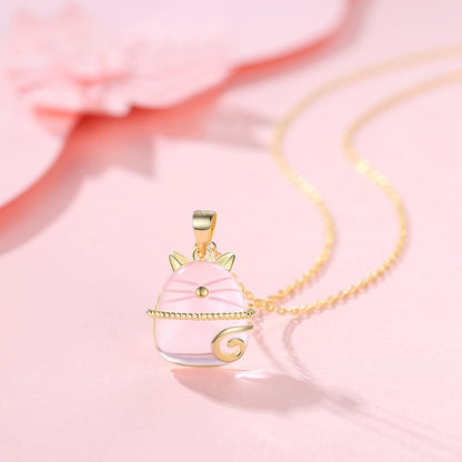 S925 Silver Totoro Necklace with Pink Crystal Pendant