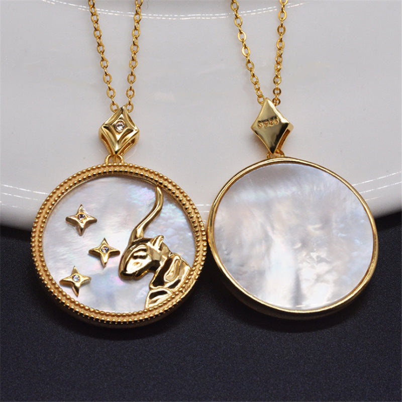 925 Silver Zodiac Pendant Necklace with Natural Shell