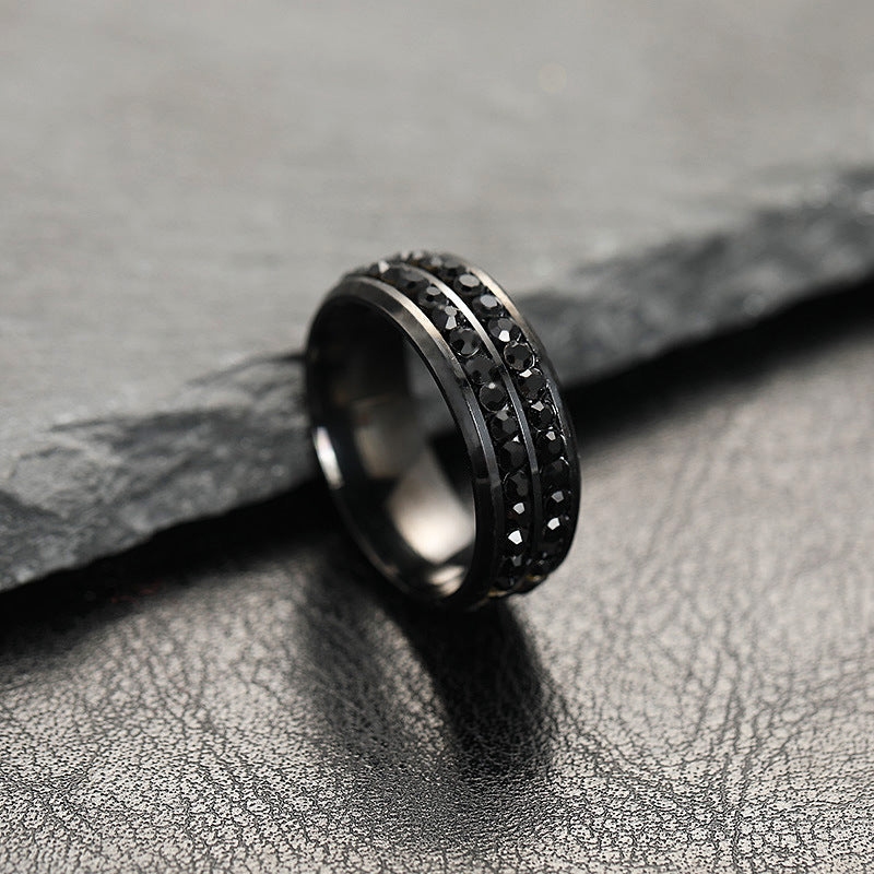 Titanium Steel Couple Rings with Full Diamonds