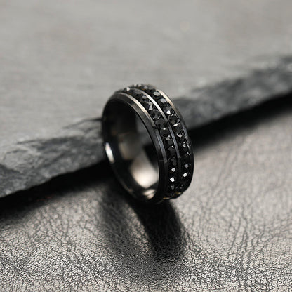 Titanium Steel Couple Rings with Full Diamonds