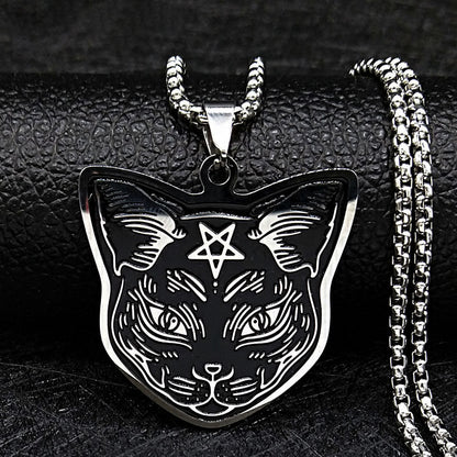 Cross-Border Fashion Pentagram Cat Stainless Steel Necklace