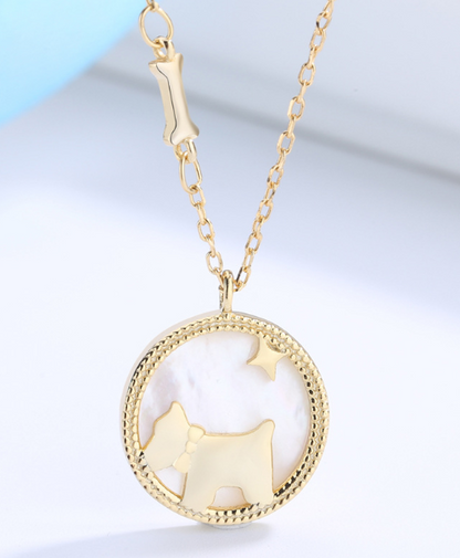 S925 Silver Necklace with Cartoon Dog Pendant and Shell