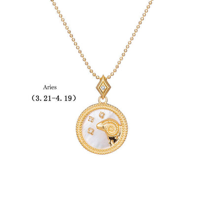 925 Silver Zodiac Pendant Necklace with Natural Shell