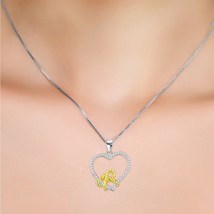 Heart-Shaped Bow Pendant Necklace in 925 Silver