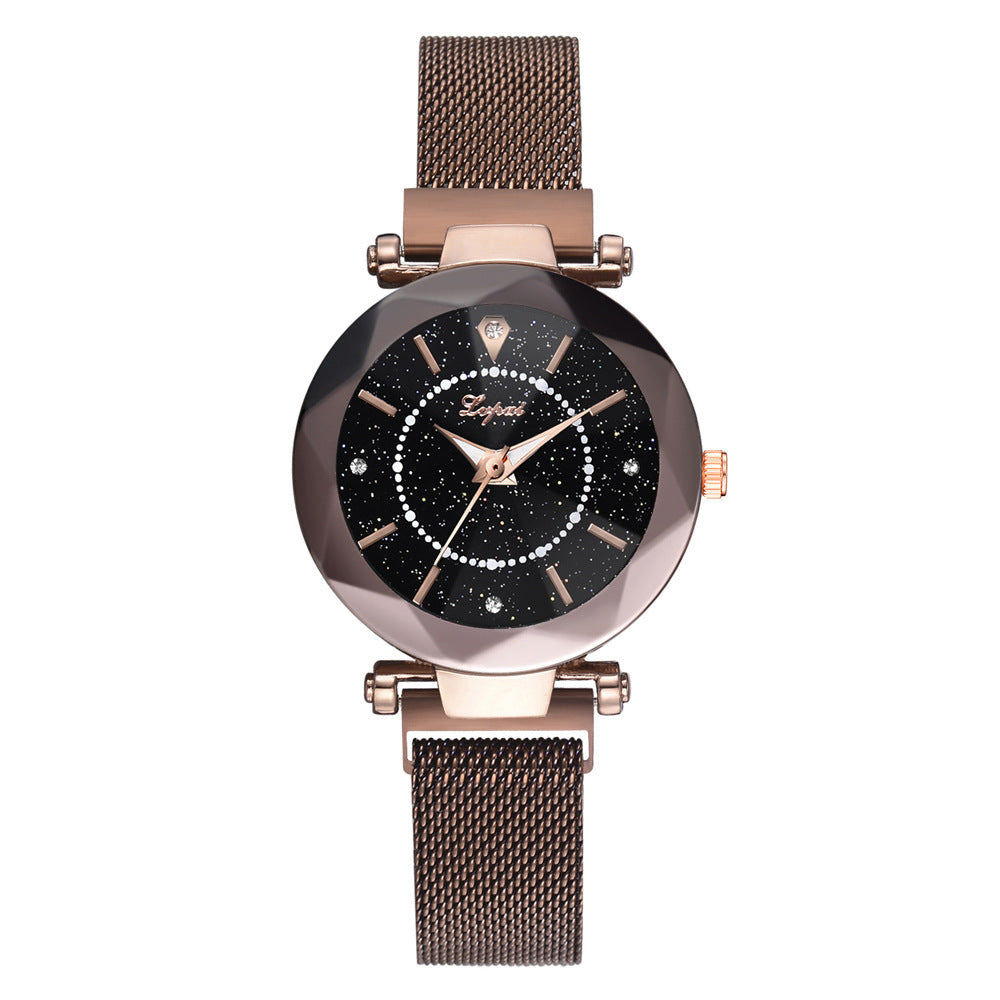 Magnetic Quartz Watch with Starry Sky and Mesh Band