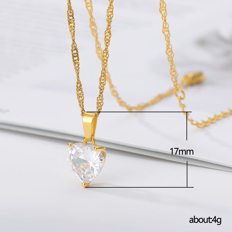 Korean Style Heart-Shaped Zircon Pendant Necklace