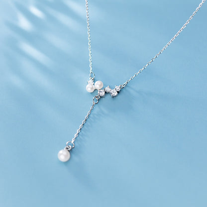Fashionable S925 Silver Pearl Necklace with Diamonds