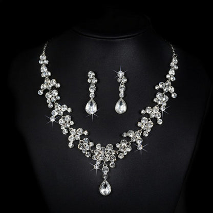 Korean Bridal Set with Rhinestone Necklace and Earrings
