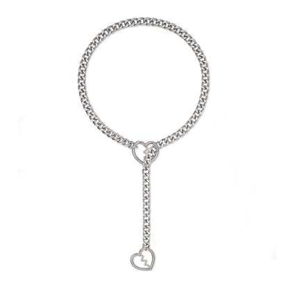 ADEMISHIA Womens Heart O-ring Slip Chain Necklace Punk Gothic Heart Breaker Cuban Link Chain Choker Adjustable Gold Lariat Y-Necklace