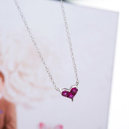 S925 Silver Heart Necklace with Red Ruby Pendant