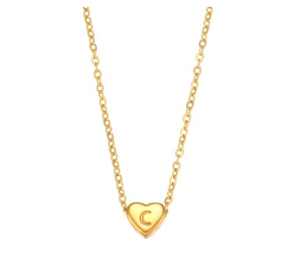 Initial Love Necklace - 18K Gold Plated Heart Pendant (One)