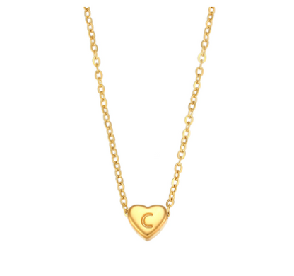 Initial Love Necklace - 18K Gold Plated Heart Pendant (One)