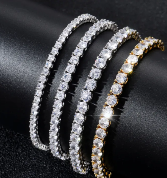 Hip Hop Spring Buckle Single Row Tennis Chain Bracelet