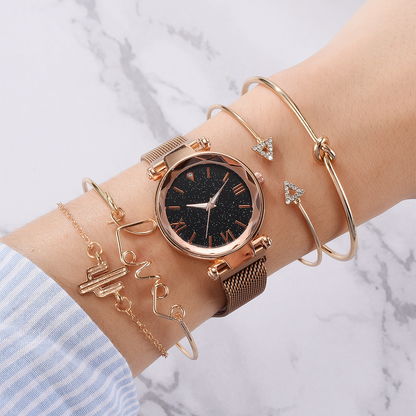 Starry Sky Watch and Bracelet Set for Women