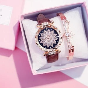 Fashionable Waterproof Women's Quartz Watch Set with Bracelet