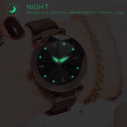 Fashionable Starry Sky Quartz Watch with Milanese Band
