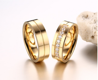 Titanium Steel Couple Rings with Diamond Inlay