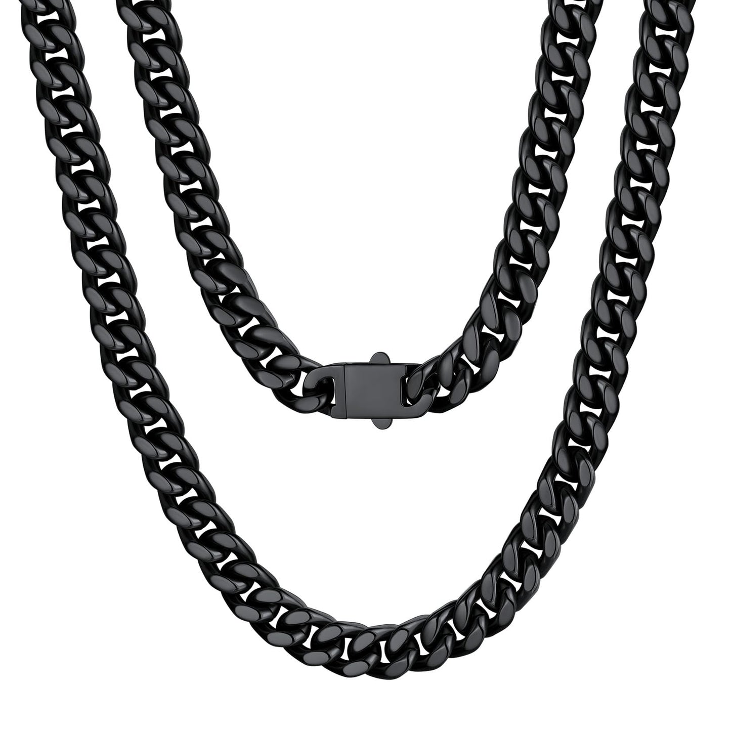 U7 Black Necklace for MenHip Hop Cuban Link Chain Necklace 7mmStainless Steel Mens Chain26"