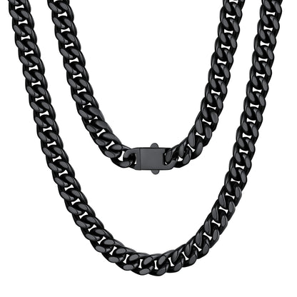 U7 Black Necklace for MenHip Hop Cuban Link Chain Necklace 7mmStainless Steel Mens Chain26"