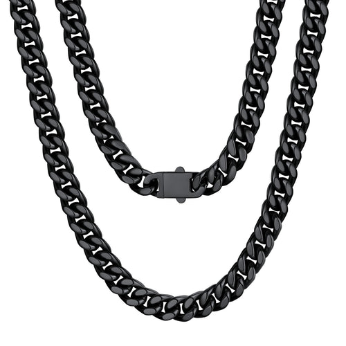 U7 Black Necklace for MenHip Hop Cuban Link Chain Necklace 7mmStainless Steel Mens Chain26"