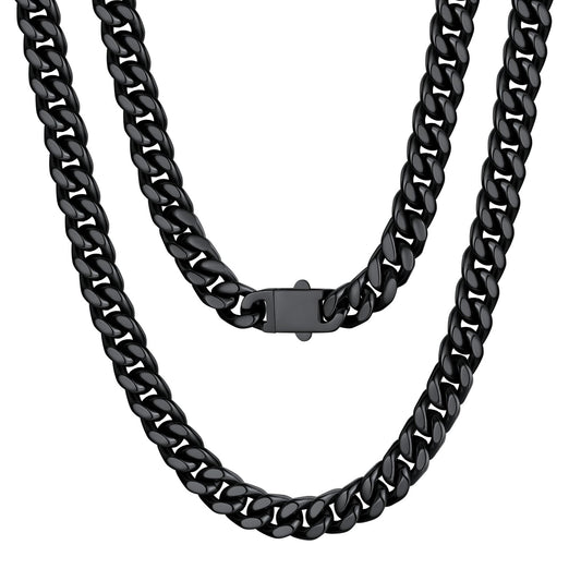U7 Black Necklace for MenHip Hop Cuban Link Chain Necklace 7mmStainless Steel Mens Chain26"