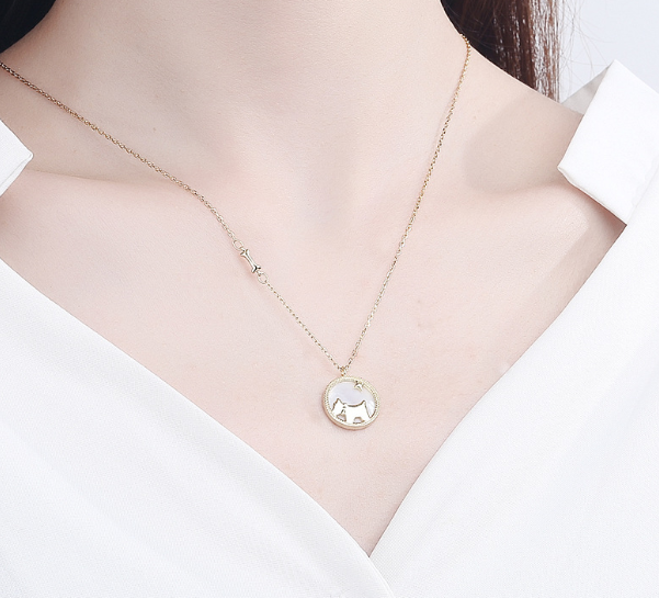 S925 Silver Necklace with Cartoon Dog Pendant and Shell