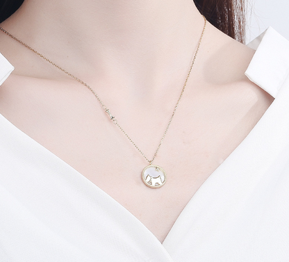 S925 Silver Necklace with Cartoon Dog Pendant and Shell