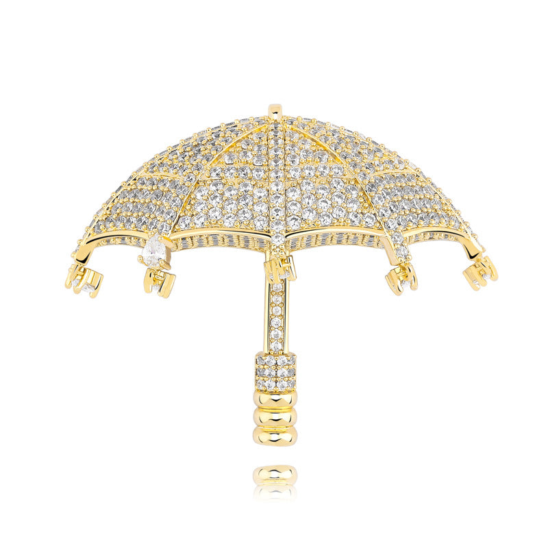 Hip Hop Umbrella Zircon Pendant Necklace