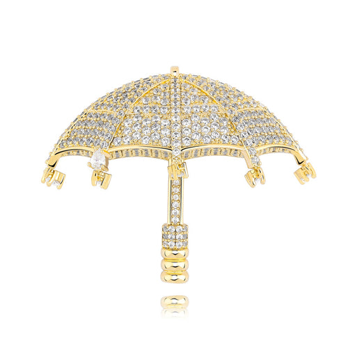 Hip Hop Umbrella Zircon Pendant Necklace