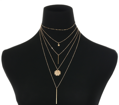 Vintage Multi-Element Layered Necklace Set with Sunflower