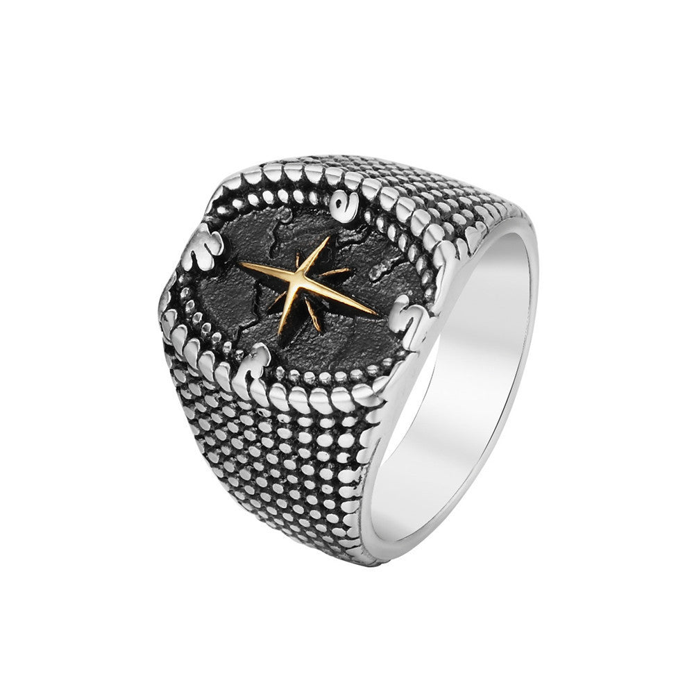 Men's Retro Titanium Steel Dot Cross Compass Ring