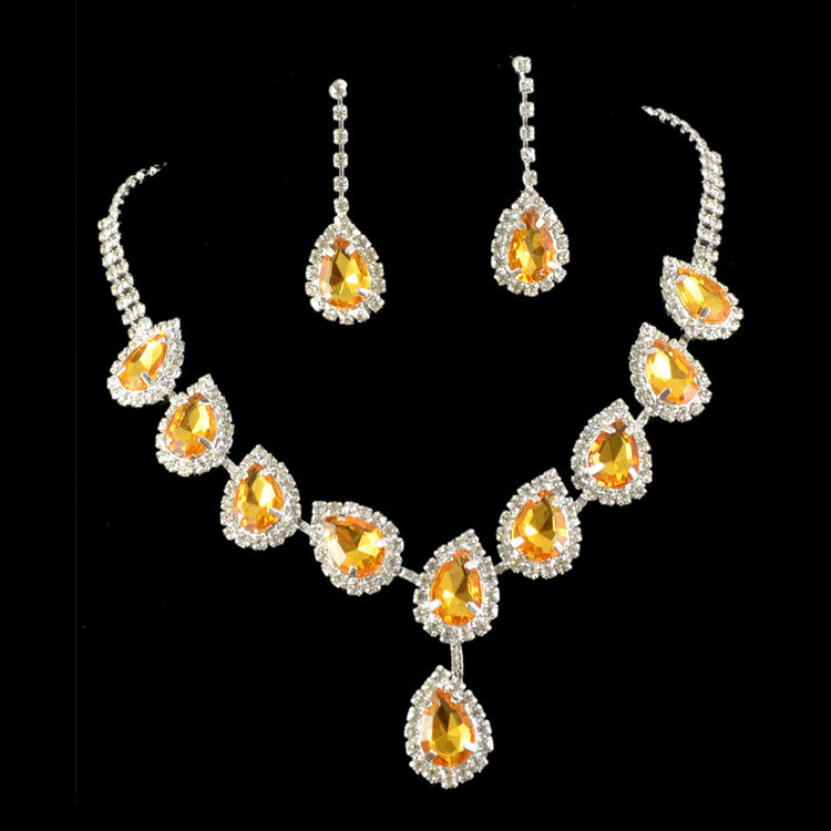 Bridal Jewelry Set with Colorful Rhinestone Earrings