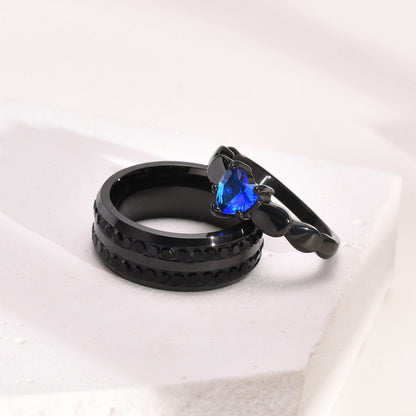 Titanium Steel Couple Rings with Black and Blue Zirconium