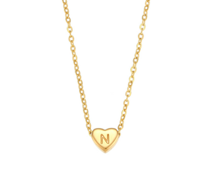 Initial Love Necklace - 18K Gold Plated Heart Pendant (One)