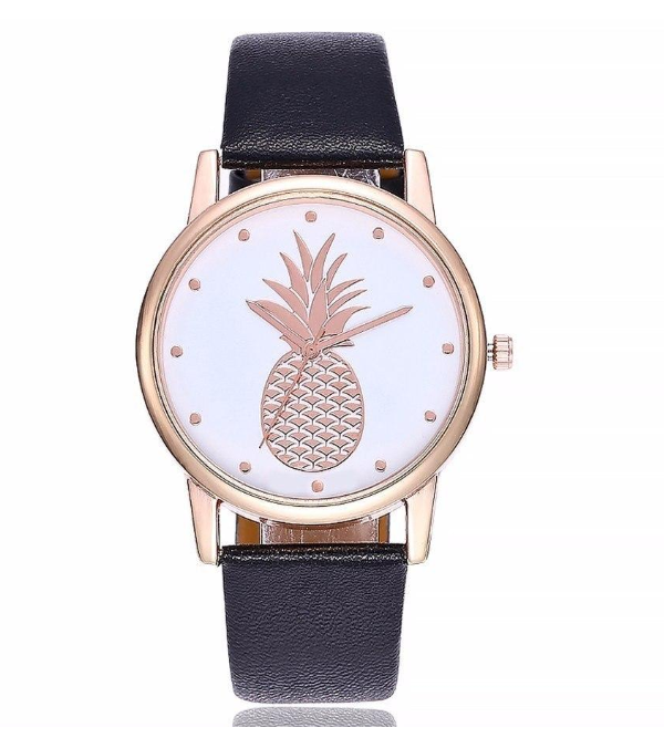 Pineapple Pattern Women's Quartz Watch with Leather Strap