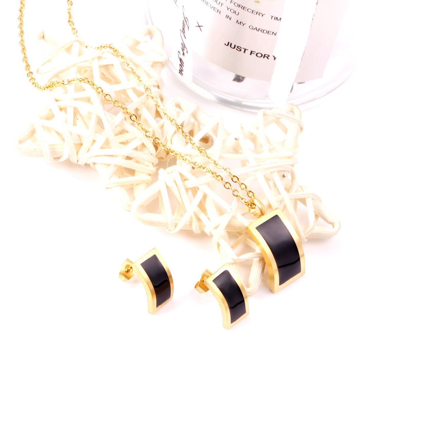 Curved Pearl Shell Pendant Necklace and Earring Set