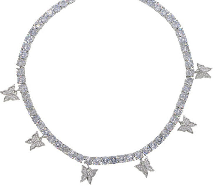 Hip Hop Rhinestone Butterfly Pendant Necklace for Women